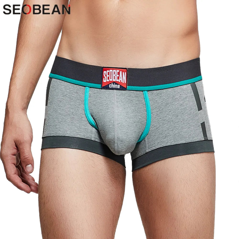 SEOBEAN Men's Low-Rise Boxer Briefs Cotton Underwear Soft Breathable Comfortable Shorts for Daily Casual Wear